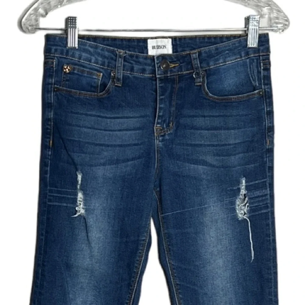 Hudson Jeans Girl Size 14 Blue Distressed Slim Fit Denim Pants Stretch Whiskered